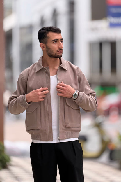 X-2025 Men’s Premium Taupe Utility Pocket Kaşe Jacket