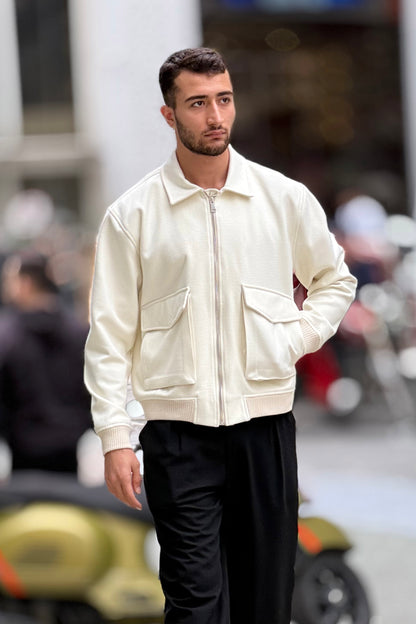 X-2025 Men’s Premium Ecru Utility Pocket Kaşe Jacket