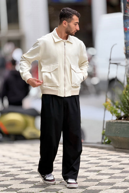 X-2025 Men’s Premium Ecru Utility Pocket Kaşe Jacket