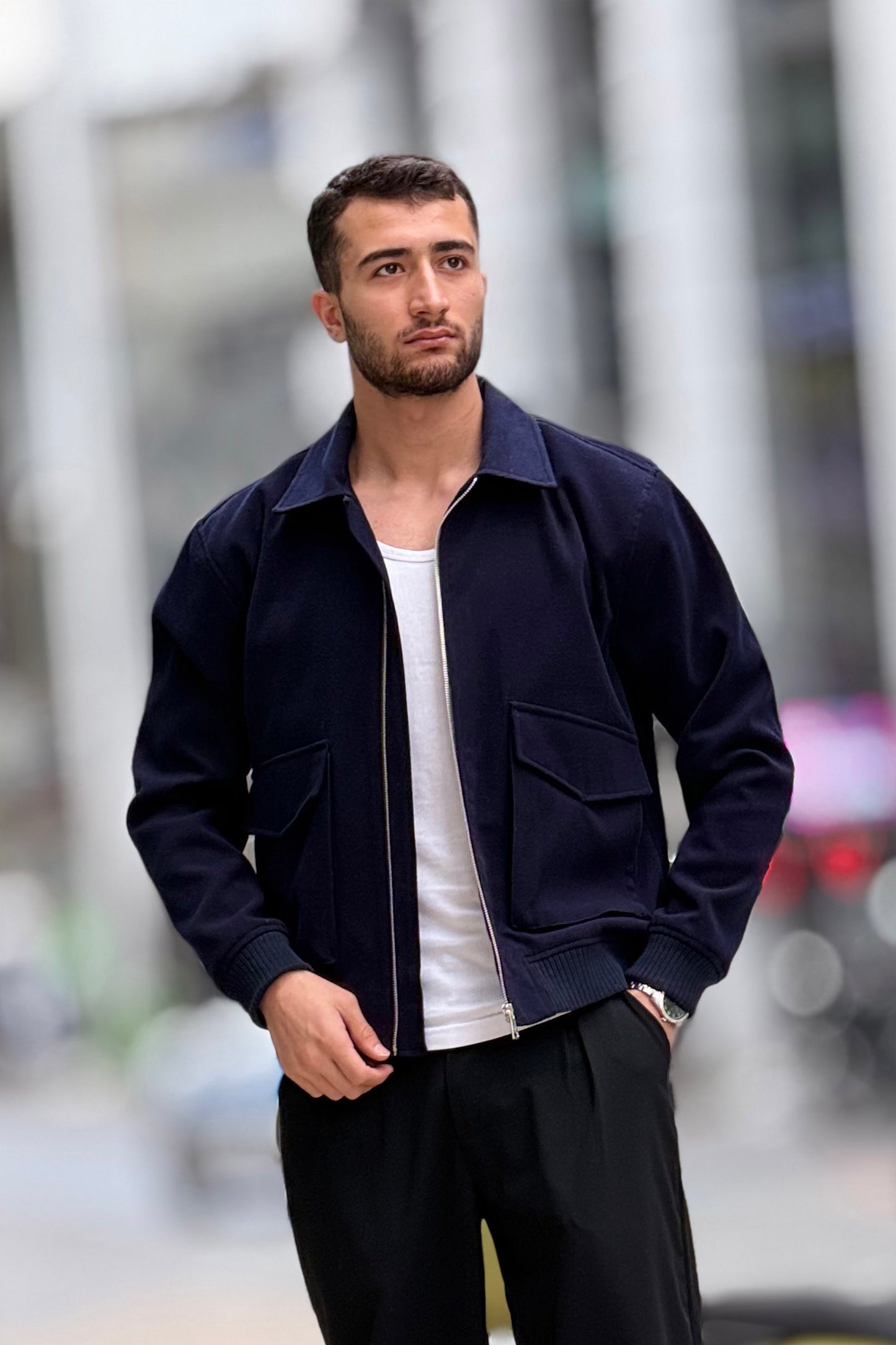 X-2025 Men’s Premium Navy Utility Pocket Kaşe Jacket