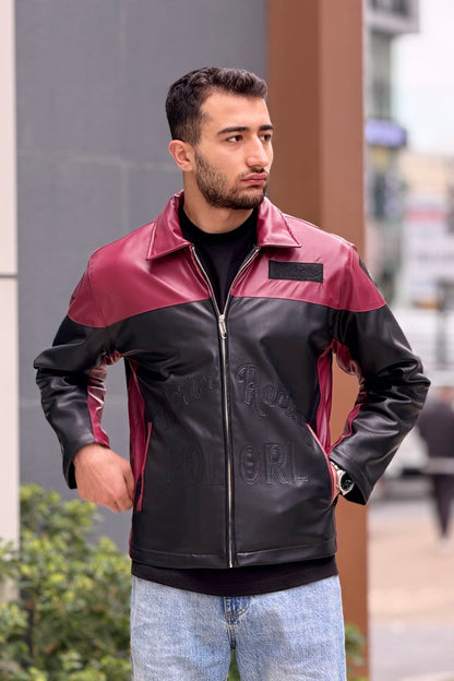 X-2024 Men’s Two-Tone Moto Style Leather Look Jacket