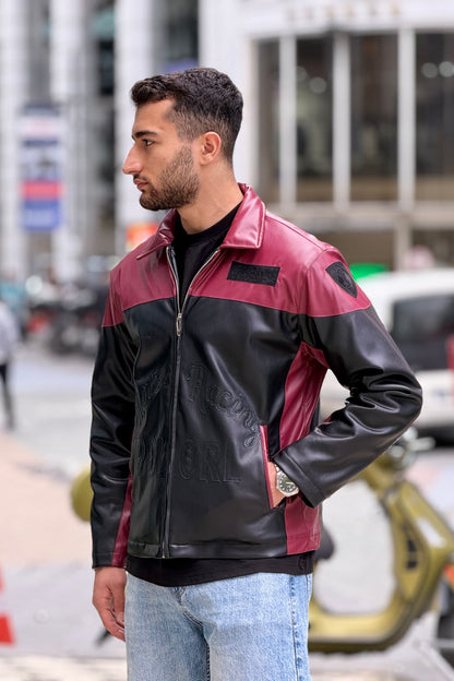 X-2024 Men’s Two-Tone Moto Style Leather Look Jacket