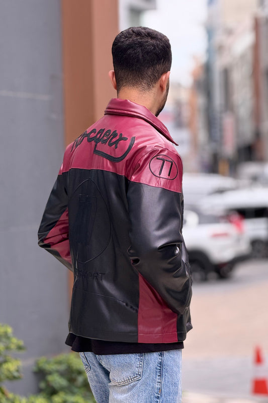 X-2024 Men’s Two-Tone Moto Style Leather Look Jacket
