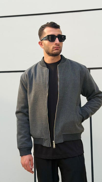 X-2034 Men’s Wool-Look Lined Bomber Jacket – Charcoal Grey