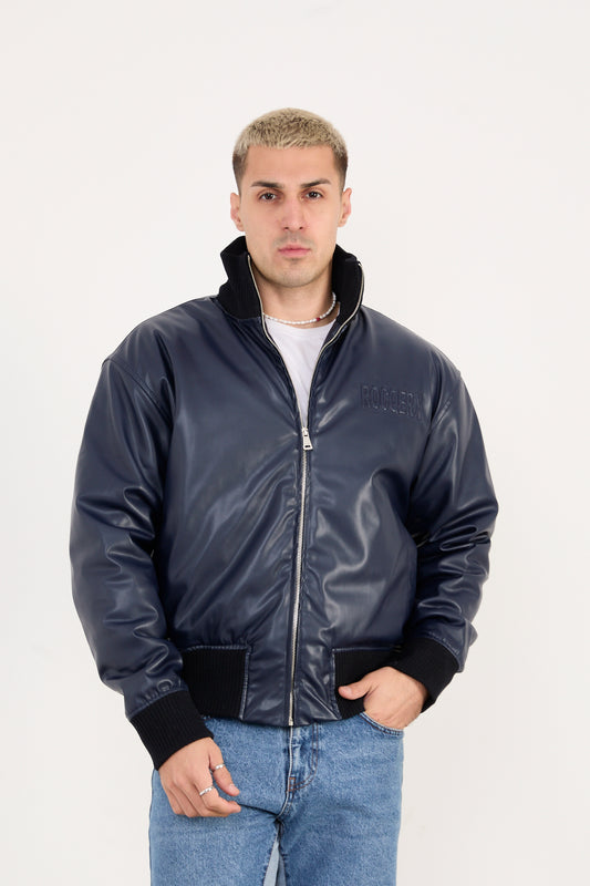 X-2040 Men’s Vegan Leather Bomber Jacket – Brown Zip-Up Faux Leather Jacket