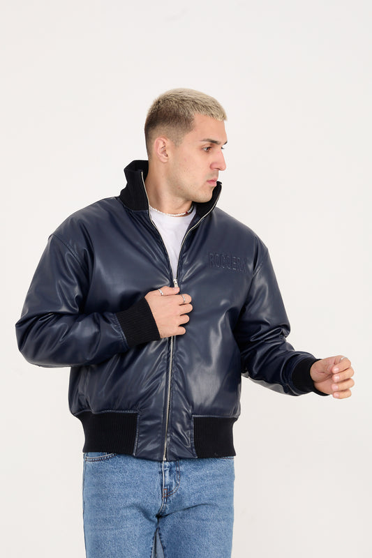 X-2040 Men’s Vegan Leather Bomber Jacket – Brown Zip-Up Faux Leather Jacket