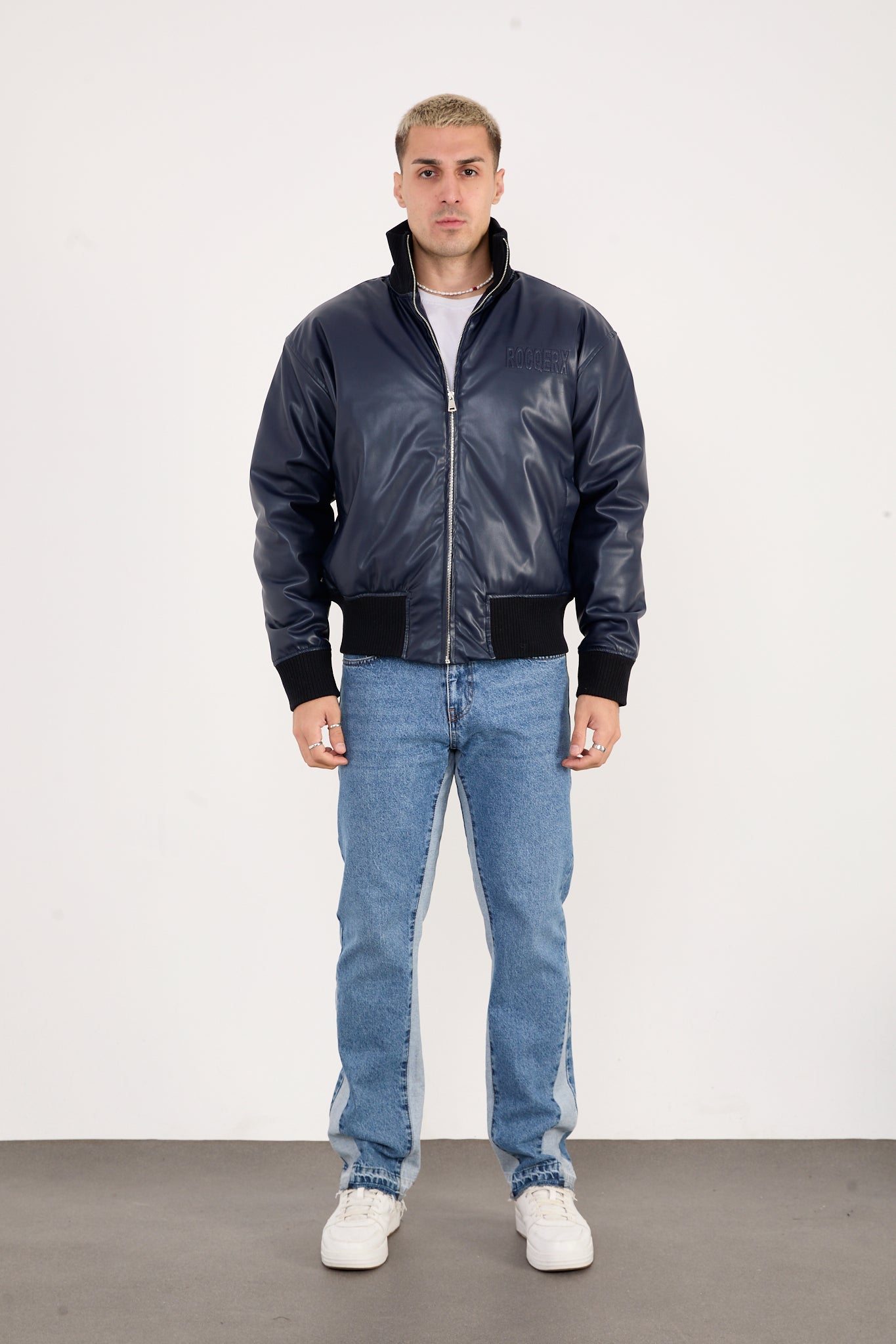 X-2040 Men’s Vegan Leather Bomber Jacket – Brown Zip-Up Faux Leather Jacket