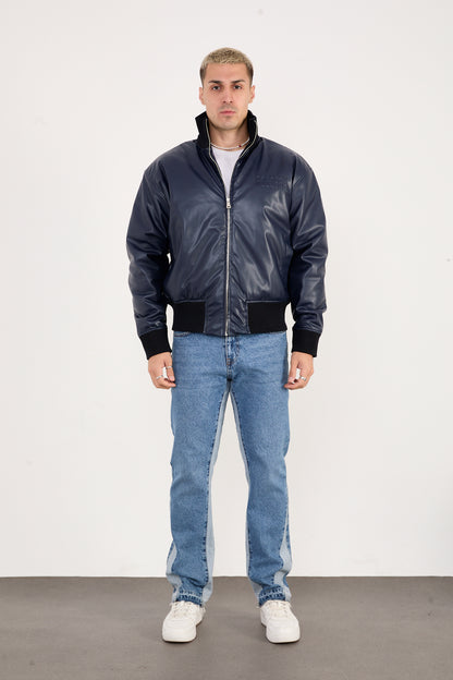 X-2040 Men’s Vegan Leather Bomber Jacket – Brown Zip-Up Faux Leather Jacket