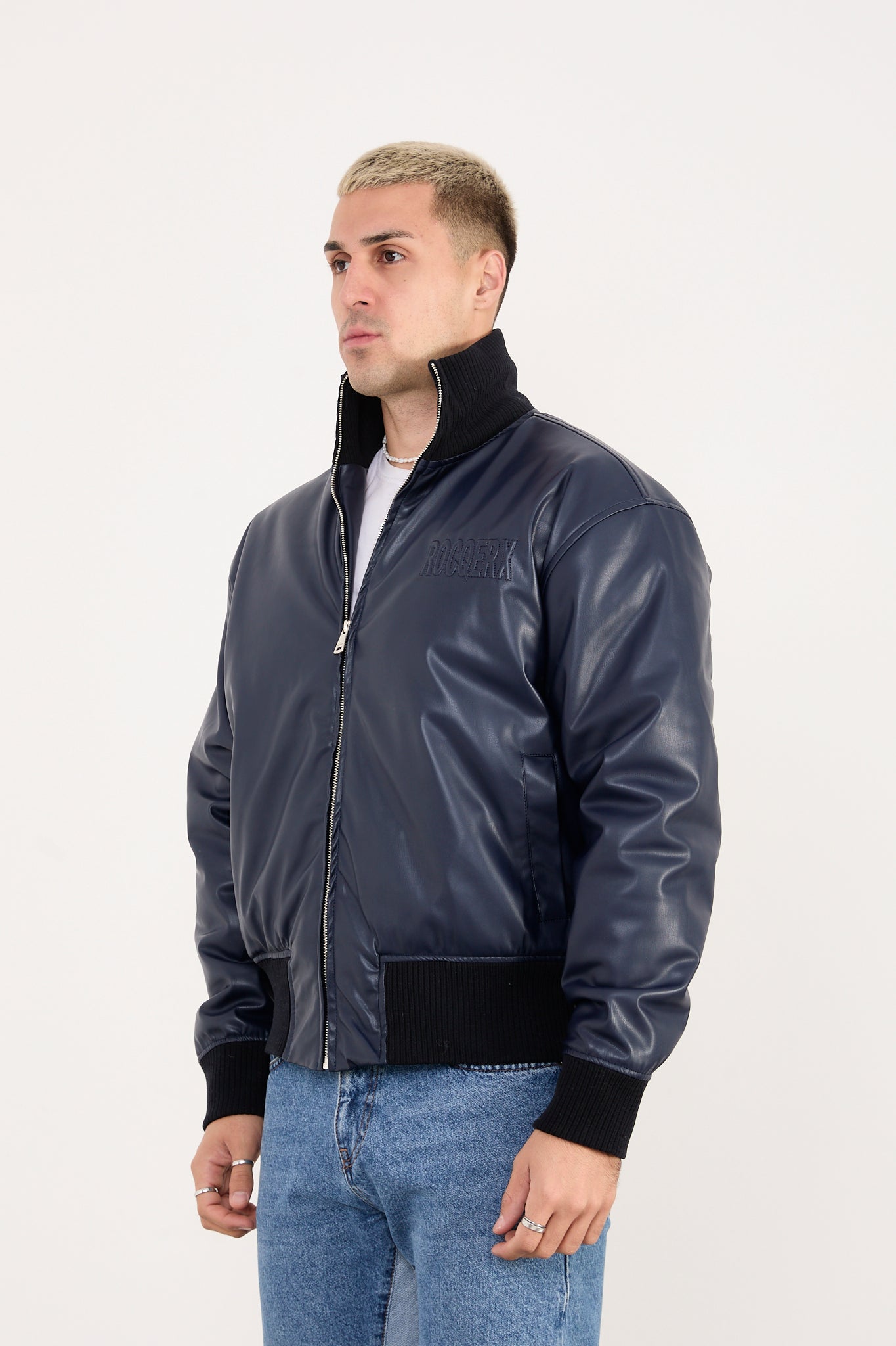 X-2040 Men’s Vegan Leather Bomber Jacket – Brown Zip-Up Faux Leather Jacket