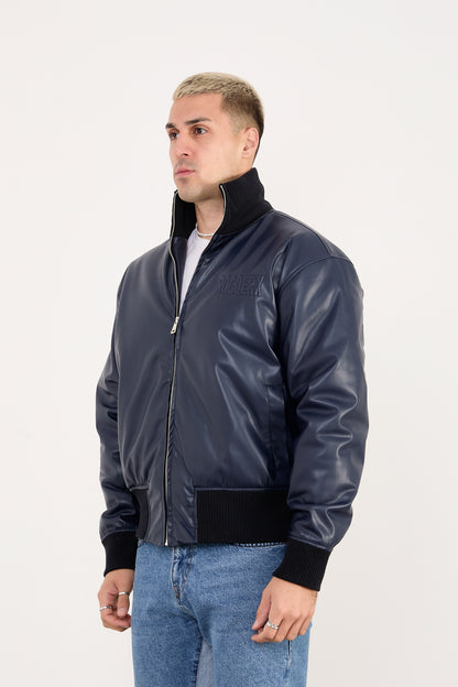 X-2040 Men’s Vegan Leather Bomber Jacket – Brown Zip-Up Faux Leather Jacket