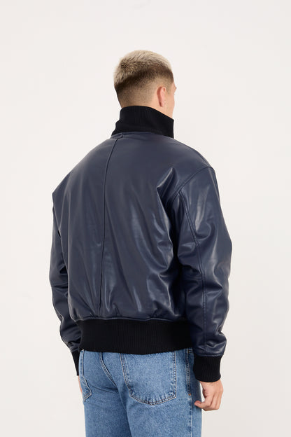 X-2040 Men’s Vegan Leather Bomber Jacket – Brown Zip-Up Faux Leather Jacket