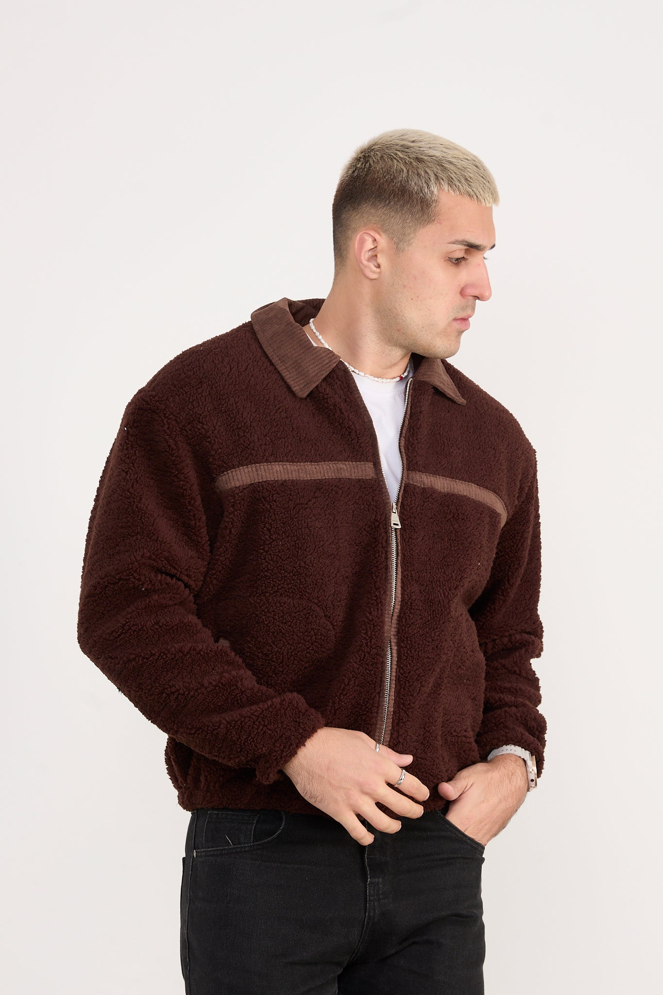 X-2042 Men’s Sherpa Fleece Jacket – Brown