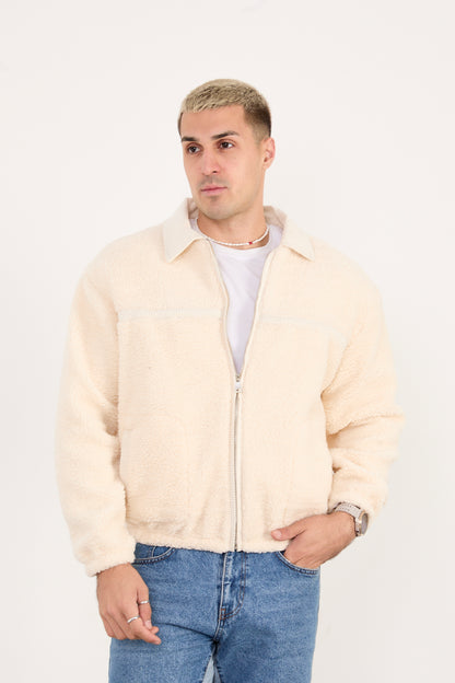 X-2042 Men’s Plush Fleece Zip Jacket Cream