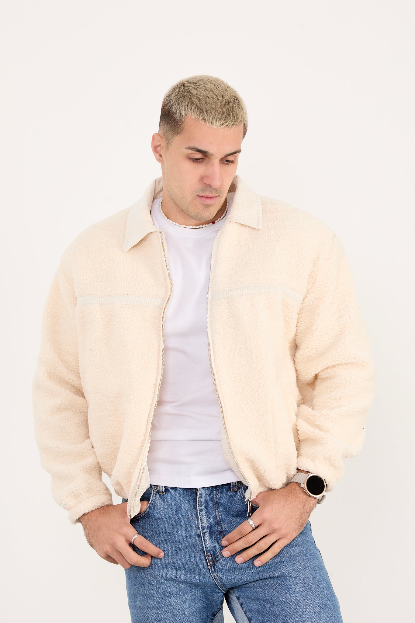 X-2042 Men’s Plush Fleece Zip Jacket Cream