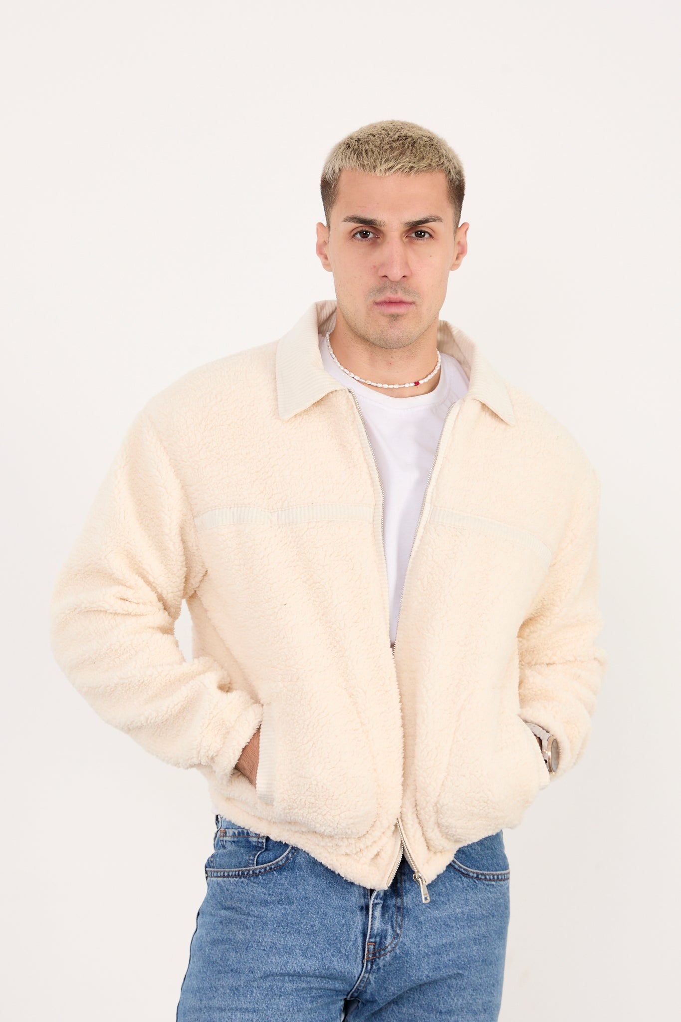 X-2042 Men’s Plush Fleece Zip Jacket Cream