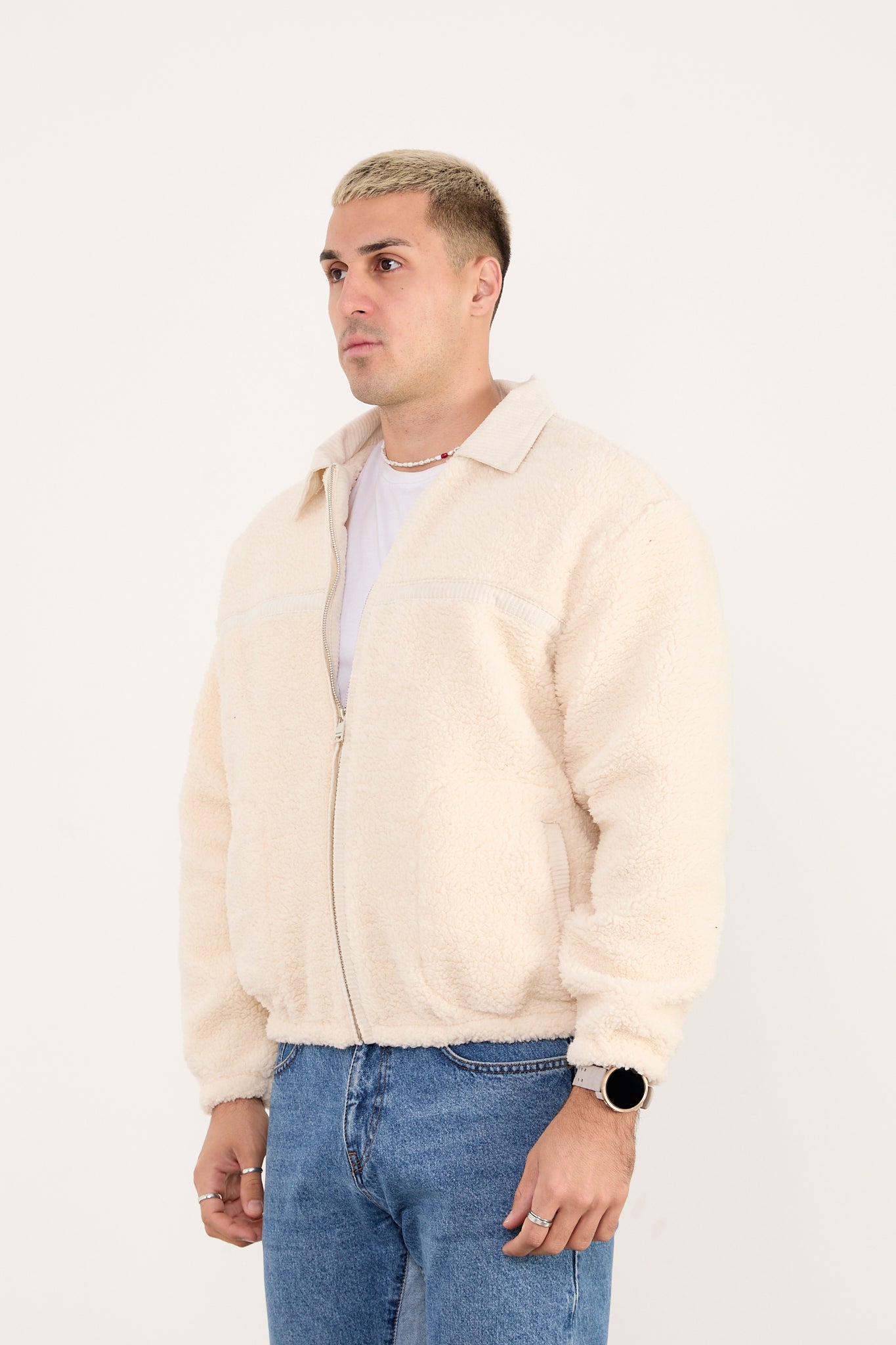 X-2042 Men’s Plush Fleece Zip Jacket Cream