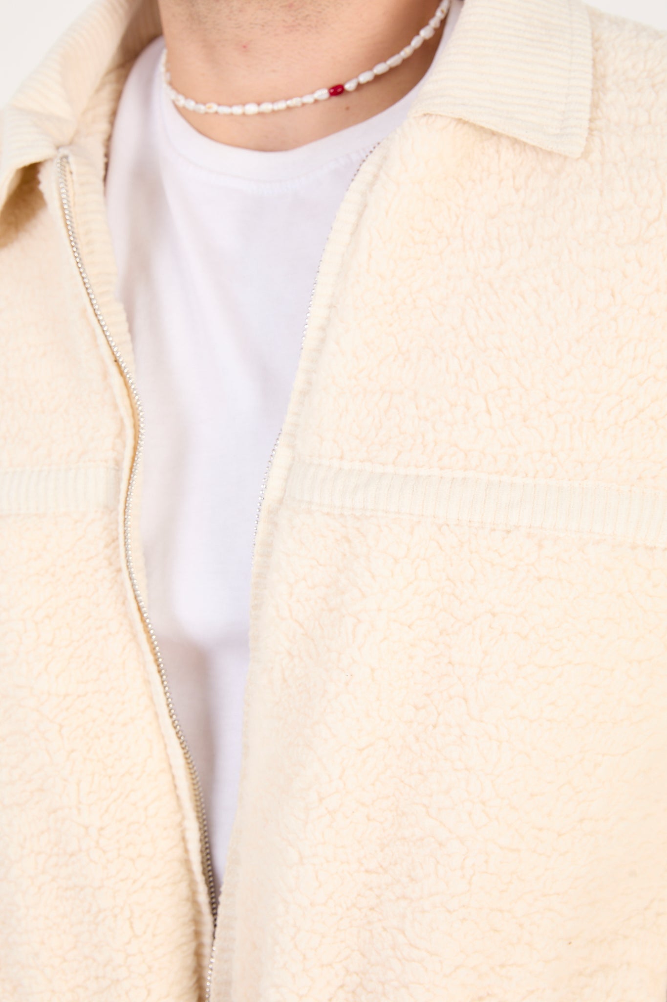 X-2042 Men’s Plush Fleece Zip Jacket Cream