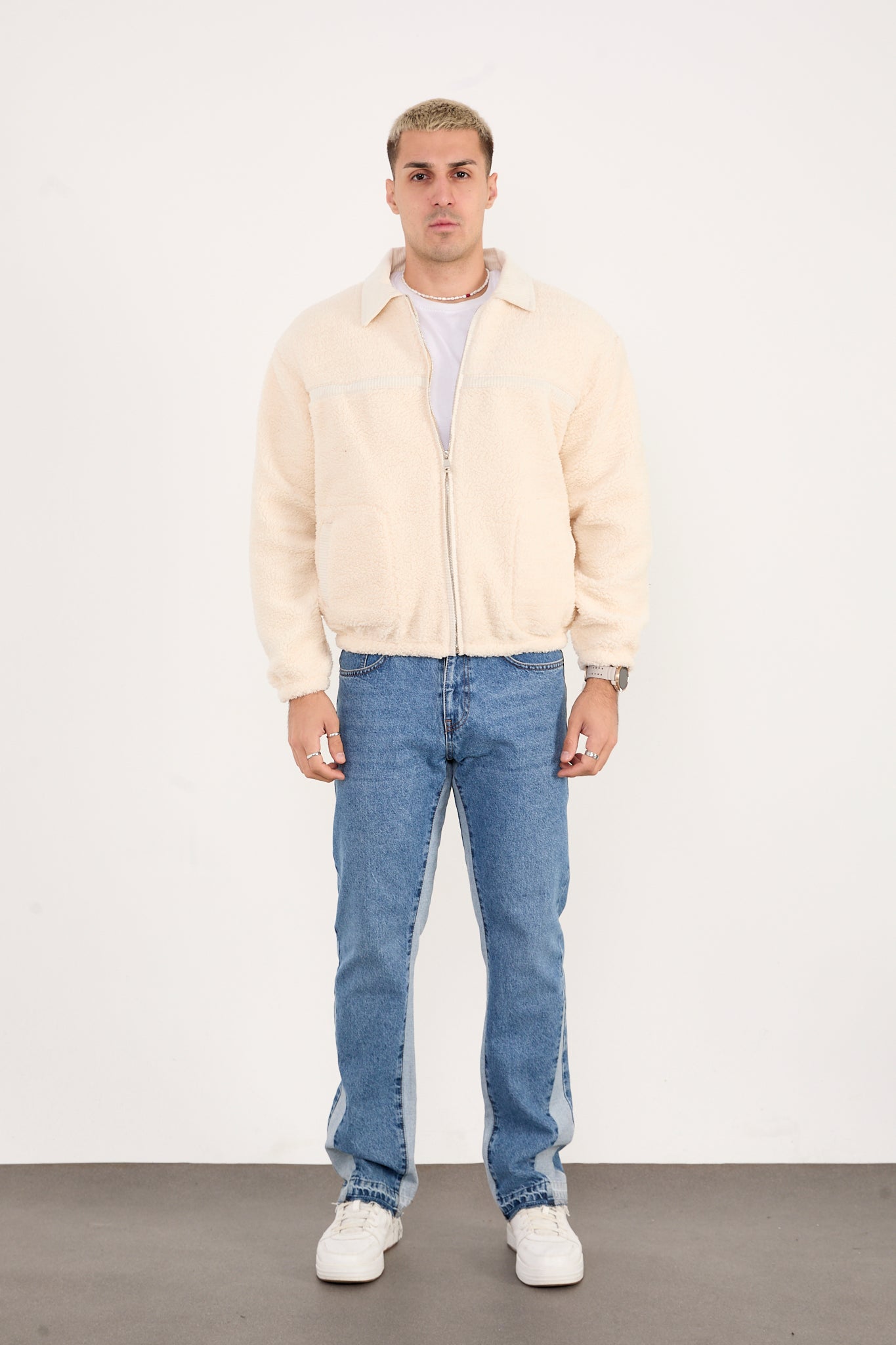 X-2042 Men’s Plush Fleece Zip Jacket Cream