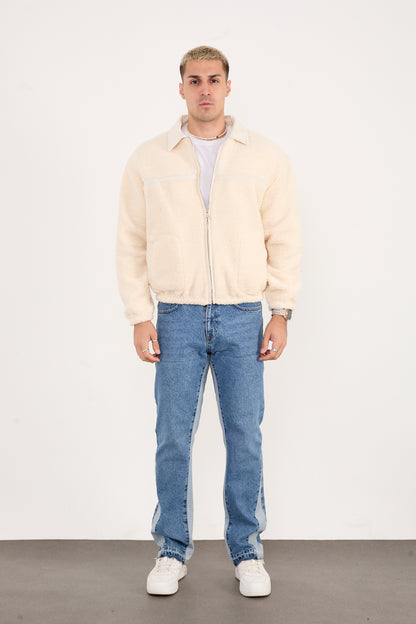 X-2042 Men’s Plush Fleece Zip Jacket Cream