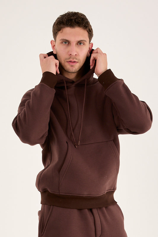 x-4008 Unisex Oversized Heavy Fleece Hoodie – Dark Brown Polar Lined
