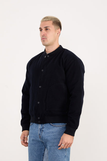 Men’s Navy Quilted Lined Wool Blend Bomber Jacket – Snap Button Closure-X-2026
