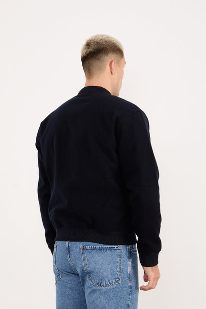 Men’s Navy Quilted Lined Wool Blend Bomber Jacket – Snap Button Closure-X-2026