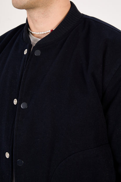 Men’s Navy Quilted Lined Wool Blend Bomber Jacket – Snap Button Closure-X-2026