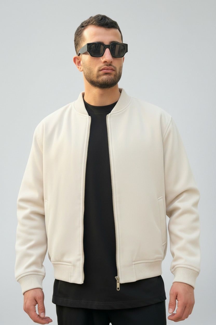 X-2034 Men’s Wool-Look Lined Bomber Jacket – Warm Sand