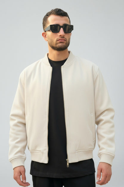 X-2034 Men’s Wool-Look Lined Bomber Jacket – Warm Sand