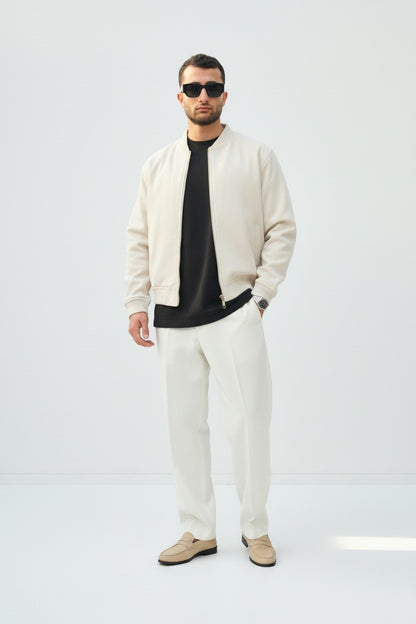 X-2034 Men’s Wool-Look Lined Bomber Jacket – Warm Sand