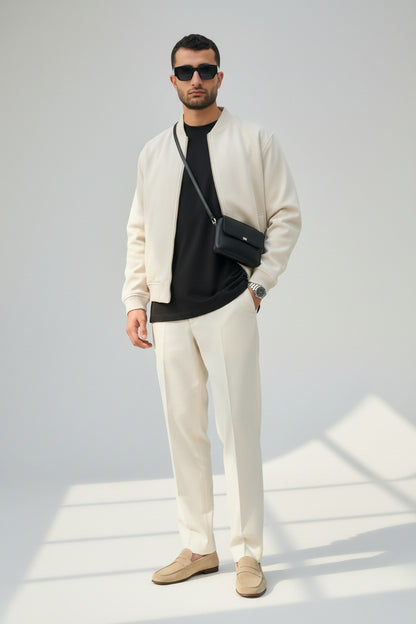 X-2034 Men’s Wool-Look Lined Bomber Jacket – Warm Sand