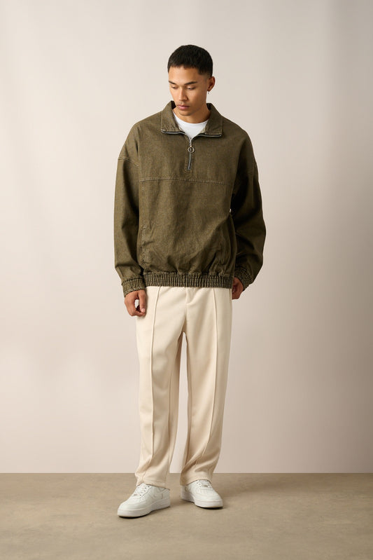 Half-Zip Denim Sweatshirt