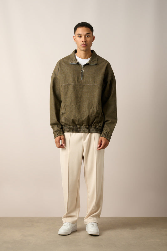 Half-Zip Denim Sweatshirt