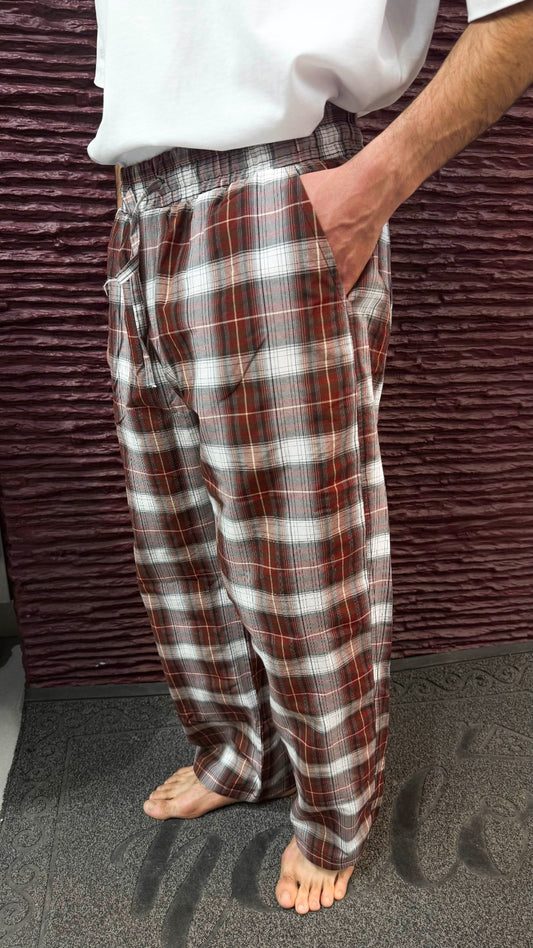 R-4446 Unisex Elastic Waist Plaid Pants
