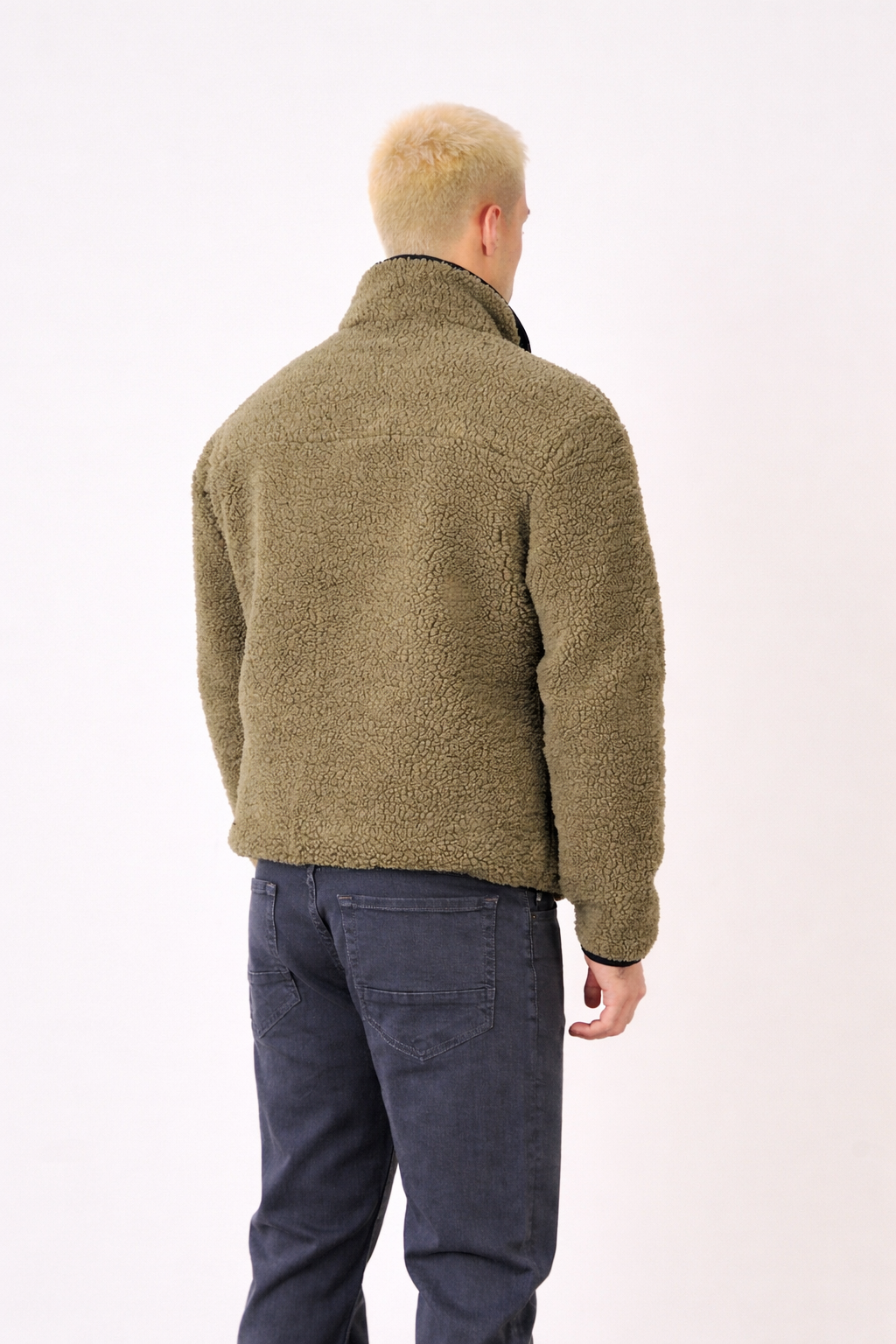 Men’s Green Zip-Up High Neck Jacket – Contrast Pocket-X-2043