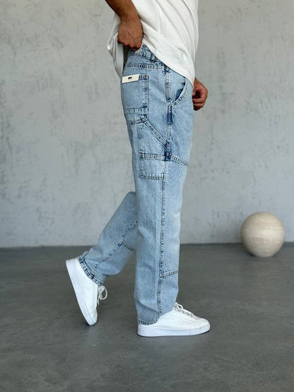 T-2949-4 Men’s Light Blue Denim Jeans | Relaxed Fit Cargo Style