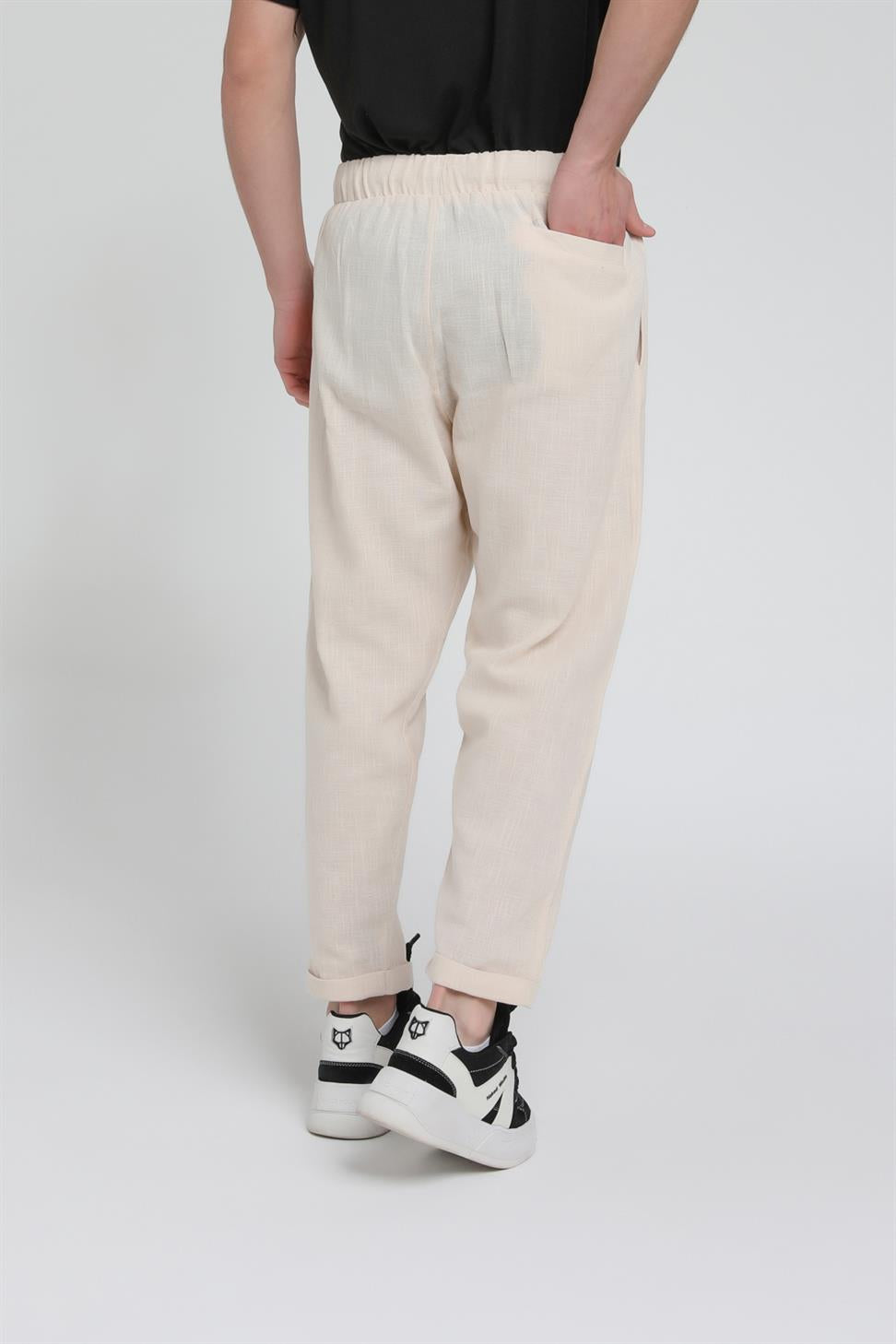 Duble Paça Katlamalı Keten Pantolon R-4222