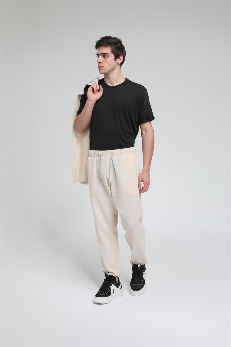 Duble Paça Katlamalı Keten Pantolon R-4222