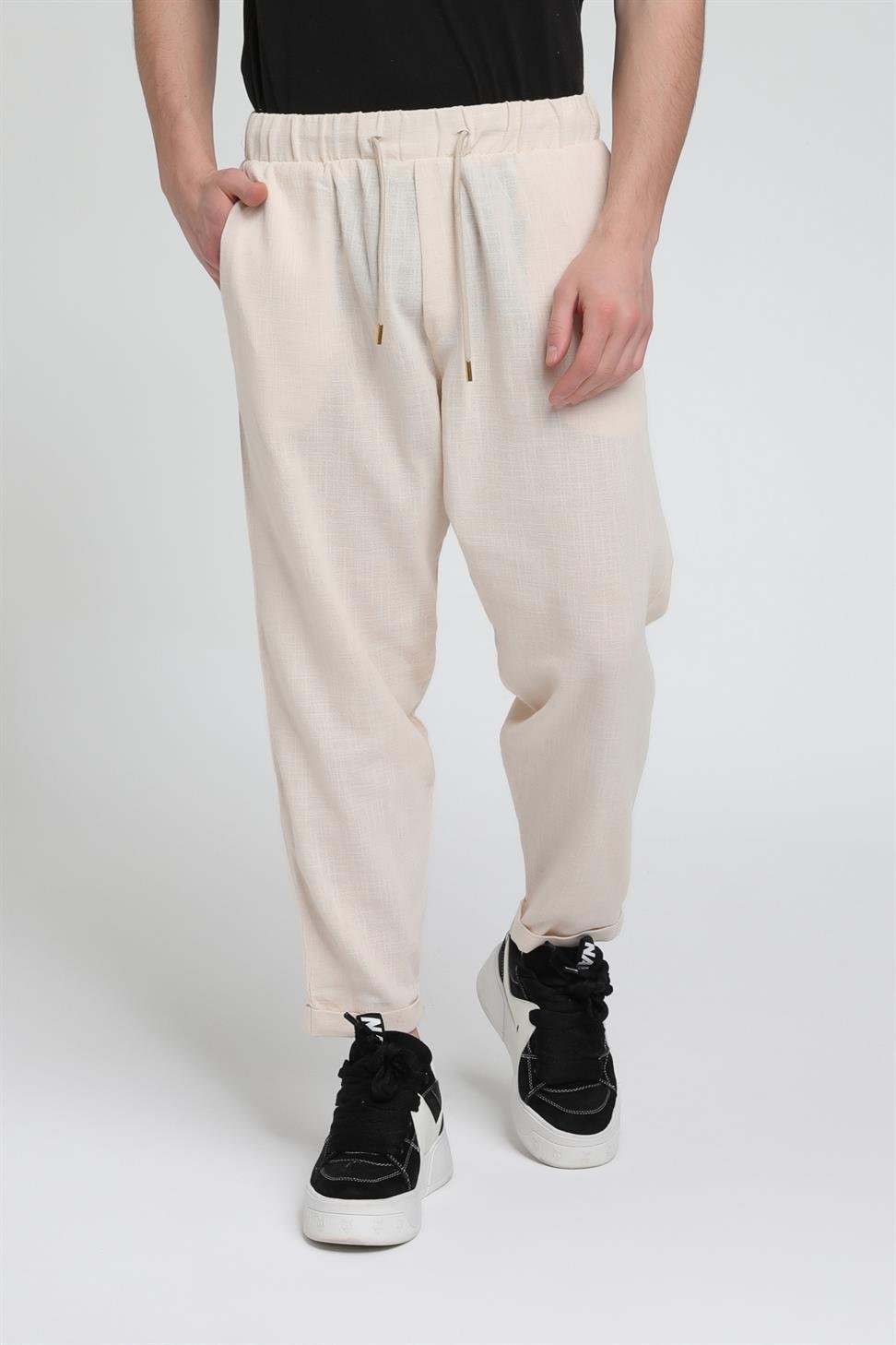 Duble Paça Katlamalı Keten Pantolon R-4222