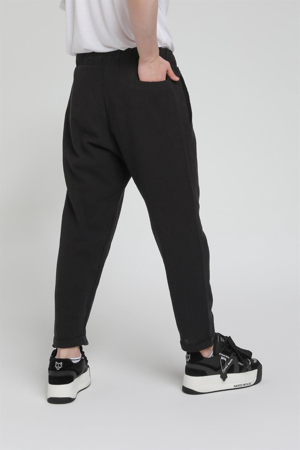 Duble Paça Katlamalı Keten Pantolon R-4222