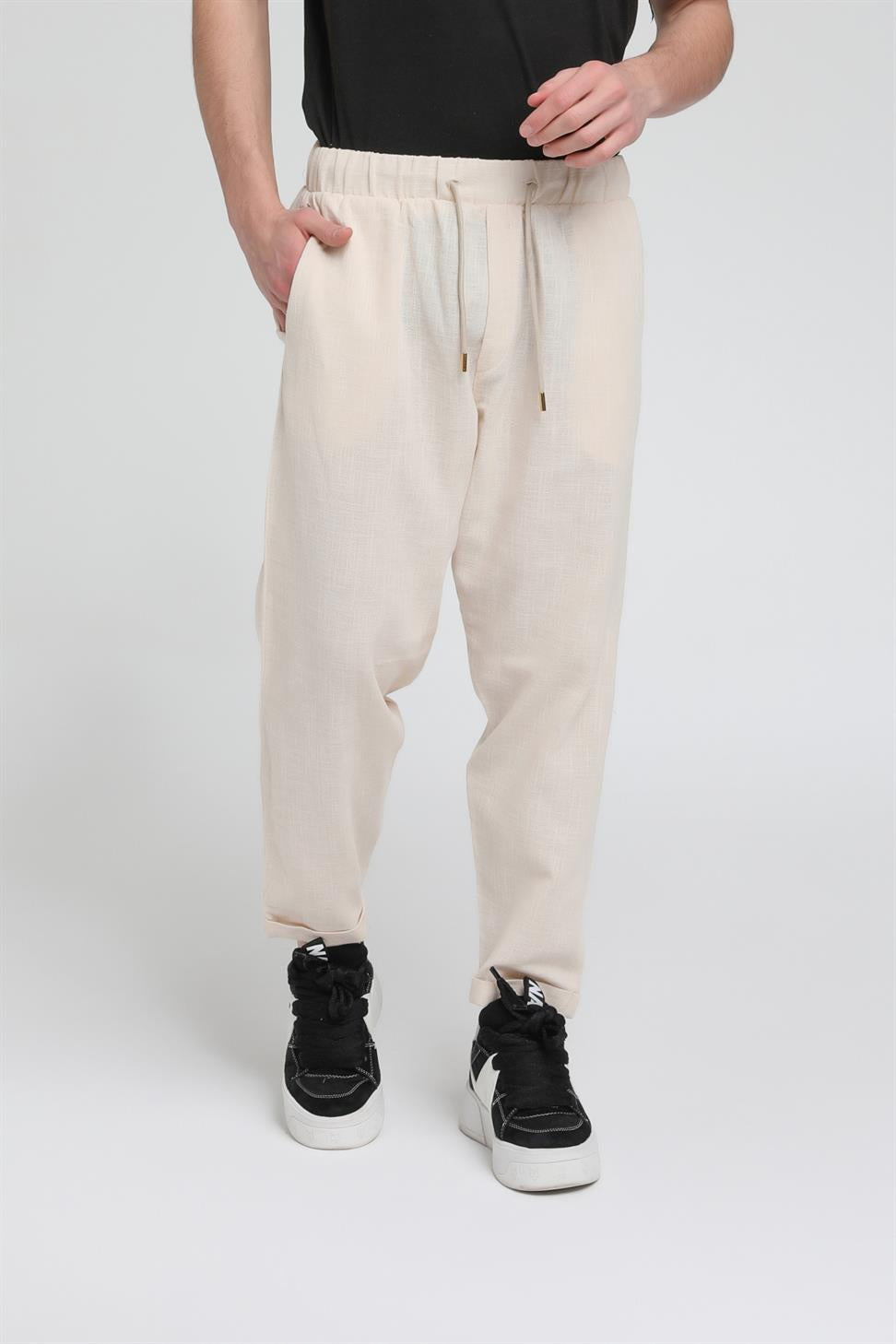 Duble Paça Katlamalı Keten Pantolon R-4222