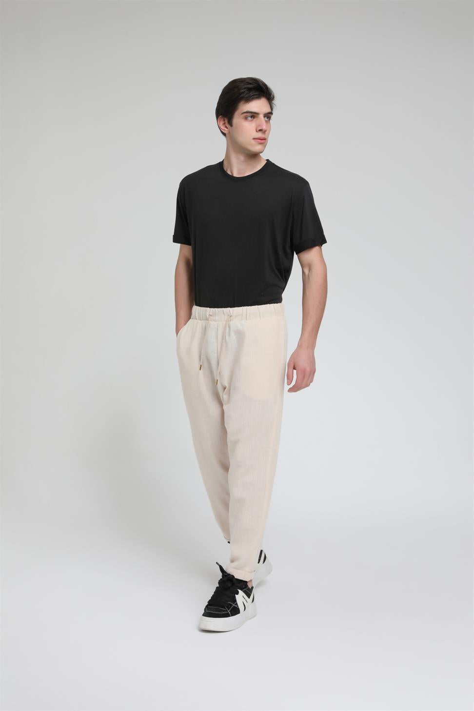 Duble Paça Katlamalı Keten Pantolon R-4222