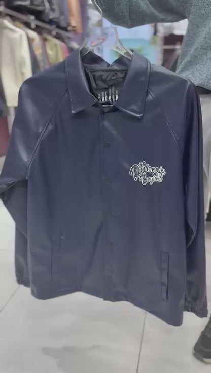 X-2013 Mens Coaches Jacket Navy Snap Button Embroidered Back and Chest Elastic Cuffs