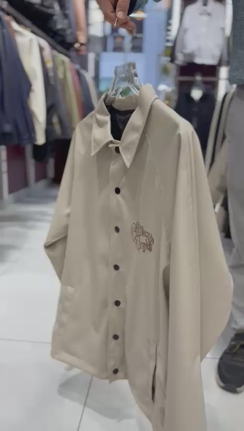 X-2013 Mens Coaches Jacket Beige Snap Button Embroidered Back and Chest Elastic Cuffs