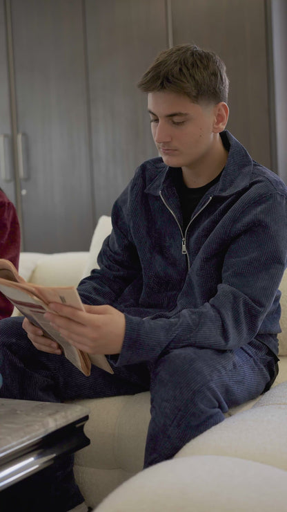 X-3002 Unisex Slate Blue Velvet Tracksuit – Premium Zip-Up Jacket & Trousers Set