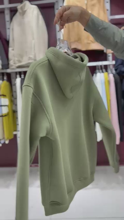 X-4005 Men’s Oversized Fleece-Lined Hoodie – Green, Half-Zip Sweatshirt with Front Pocket