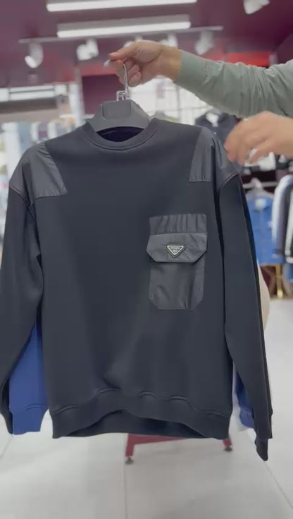 X-4006 Oversized Sweatshirt with Contrast Shoulder Panels & Zipped Chest Pocket – Navy | 3-Thread Brushed Fleece