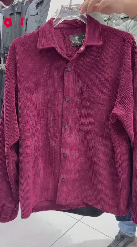 X-0002 Men’s Cream Cord Velvet Shirt – Relaxed Fit, Button-Up, Single Chest Pocket