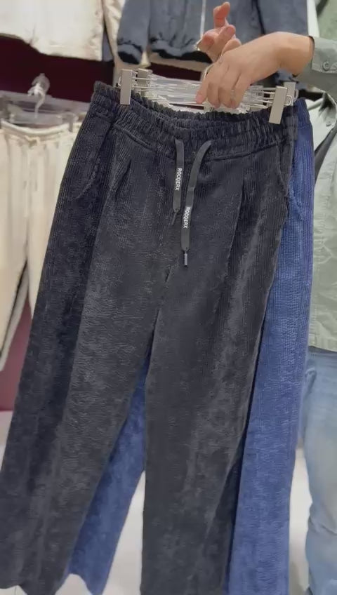 X-1004 Men’s Corduroy Pants – White | Elastic Drawstring Waist, Relaxed Straight Fit