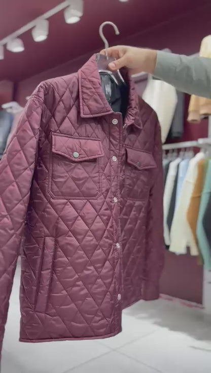 X-2019 Mens Lightweight Quilted Jacket Snap Button Burgundy Chest Pockets